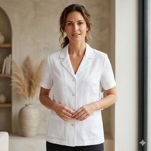 Sag Harbor Vintage White Short‎ Sleeve Button Front Blazer Blouse NWT Size 12